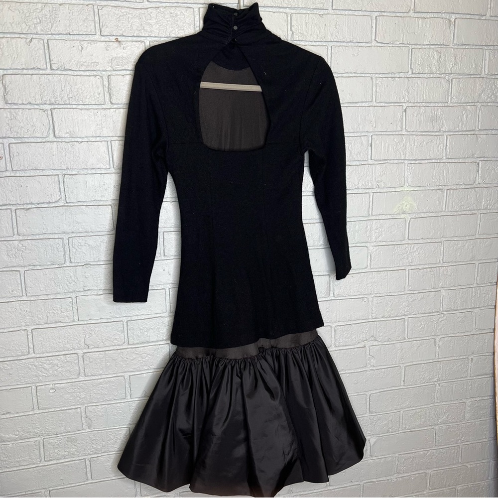 True Vintage Ronnie Heller MJ Black High Neck Dress Ruffle - Picture 7 of 14